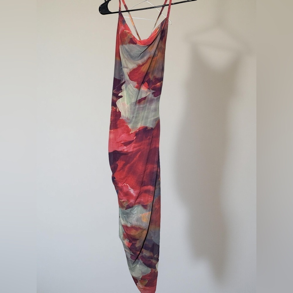 Vibrant Red and Pink Halter Dress